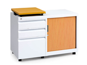 Floor cabinet with rolling door and 3 drawers